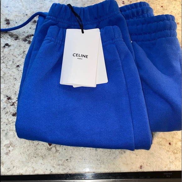 Celine Pants Celine Track Pants In Cotton Fleece Bleu Roi Off White
